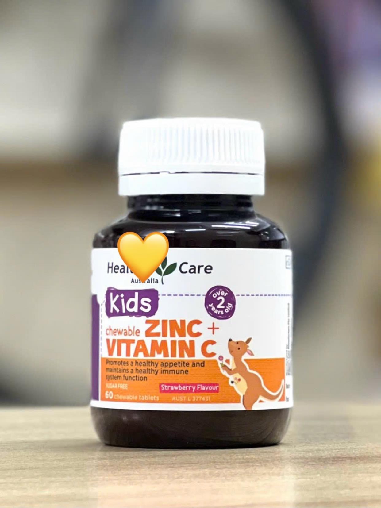 Viên nhai bố sung kẽm cho bé Healthy Care Zinc + Vitamin C 60